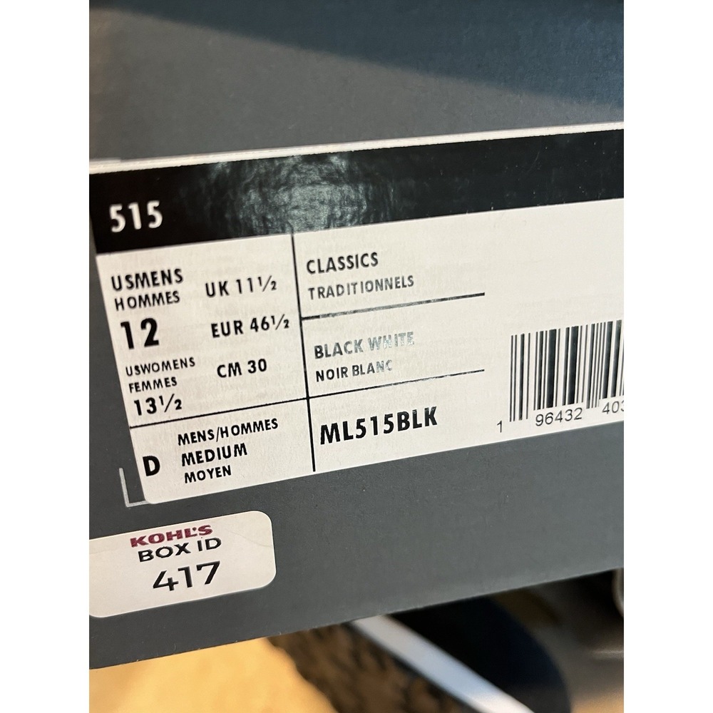 New Balance 515 Classics Shoes Men's 12 Wms 13.5 Black Low Top ML515BLK Sneakers - Picture 6 of 6